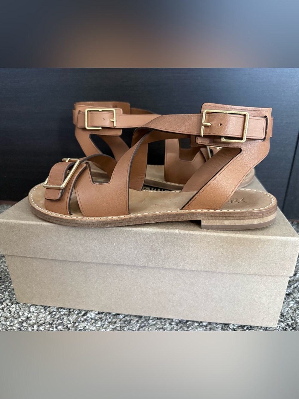 Zadig & Voltaire Cognac Leather Buckle Sandals